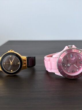 Joan Rivers Classics Collection 2-Watch Lot Black/Gold & Pink Quartz
